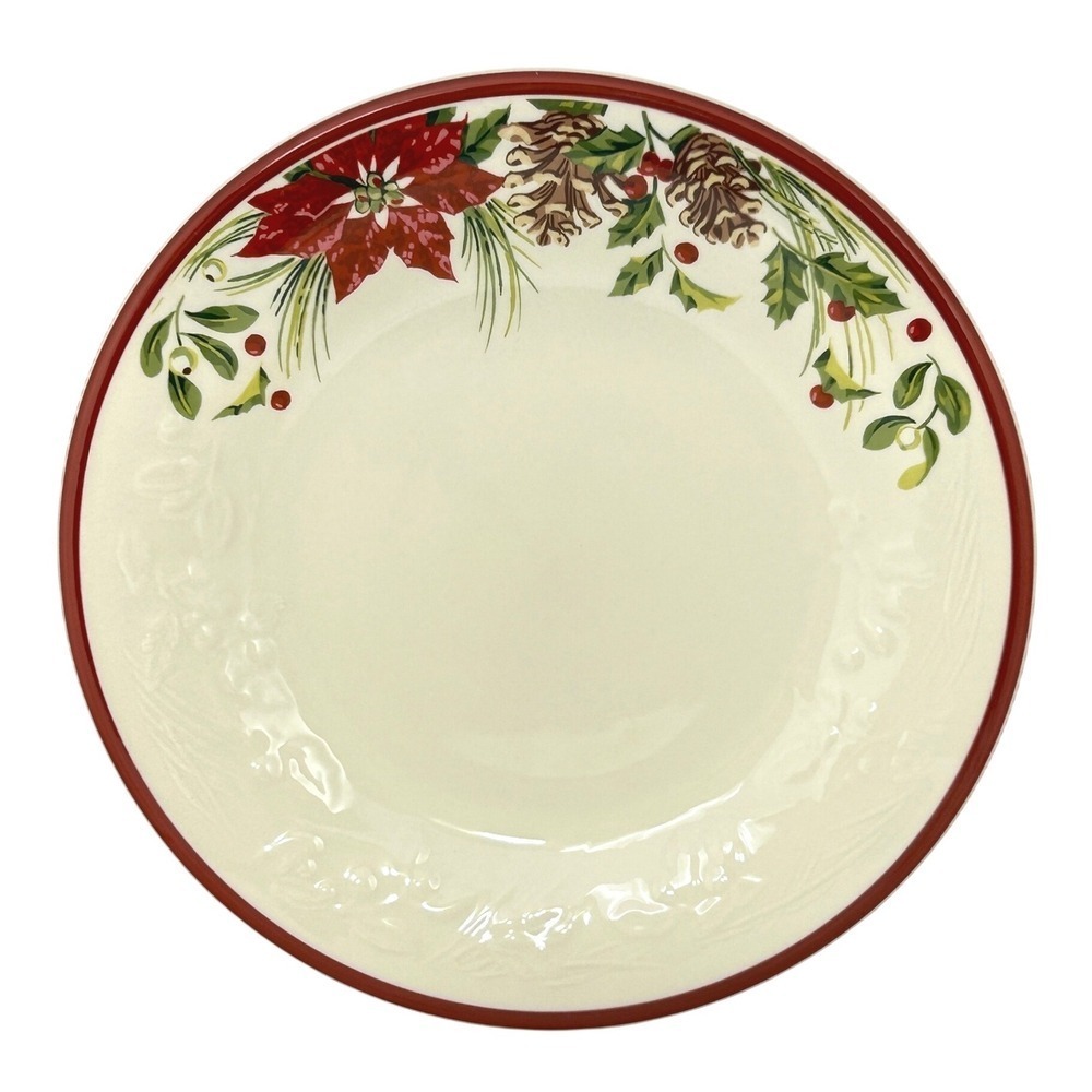 Longaberger NATURE'S GARLAND 9" Luncheon Plate‎ Christmas Poinsettia Retired
